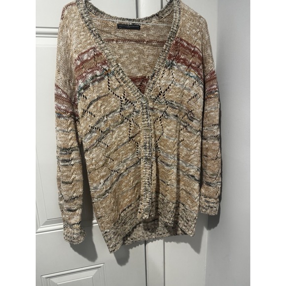 Peruvian Connection‎ Cotton Heavy Knit Multicolored Button Down Cardigan S